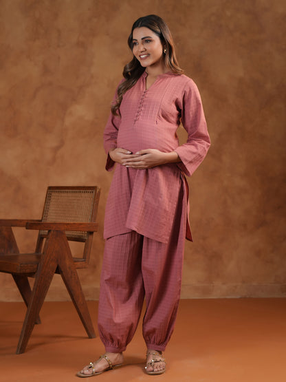 Women's Pink Feeding Maternity Cotton Kurta Sets