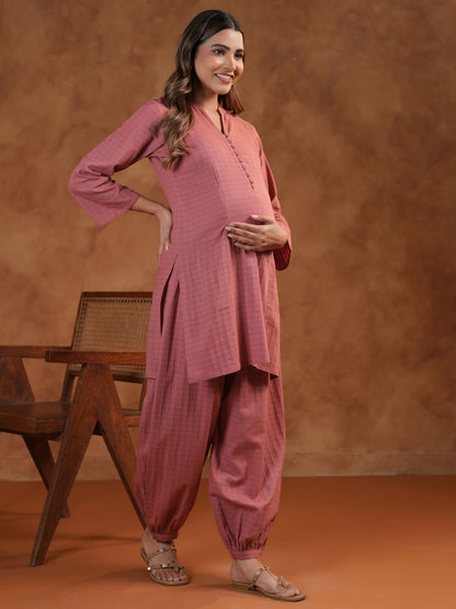 Women's Pink Feeding Maternity Cotton Kurta Sets