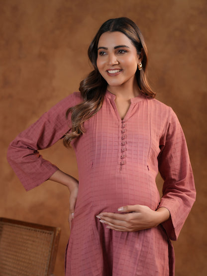 Women's Pink Feeding Maternity Cotton Kurta Sets