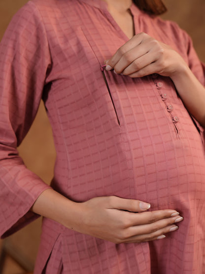 Women's Pink Feeding Maternity Cotton Kurta Sets