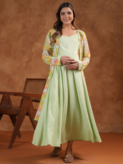 Women's Green Maternity Dress with Cape Jacket