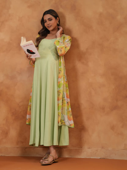 Women's Green Maternity Dress with Cape Jacket