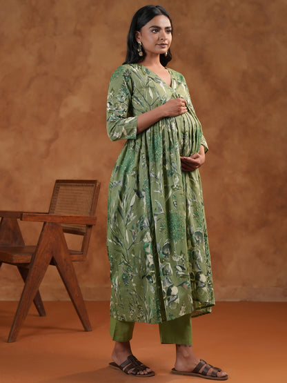 Women's Green Maternity Kurta Sets