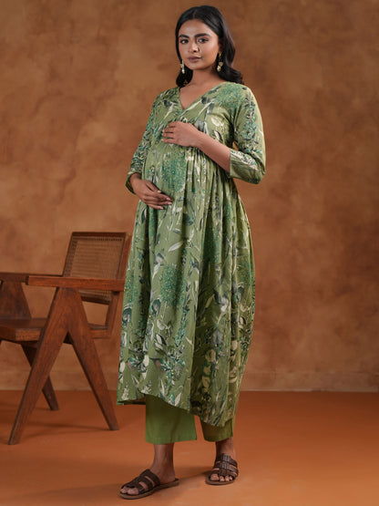 Women's Green Maternity Kurta Sets