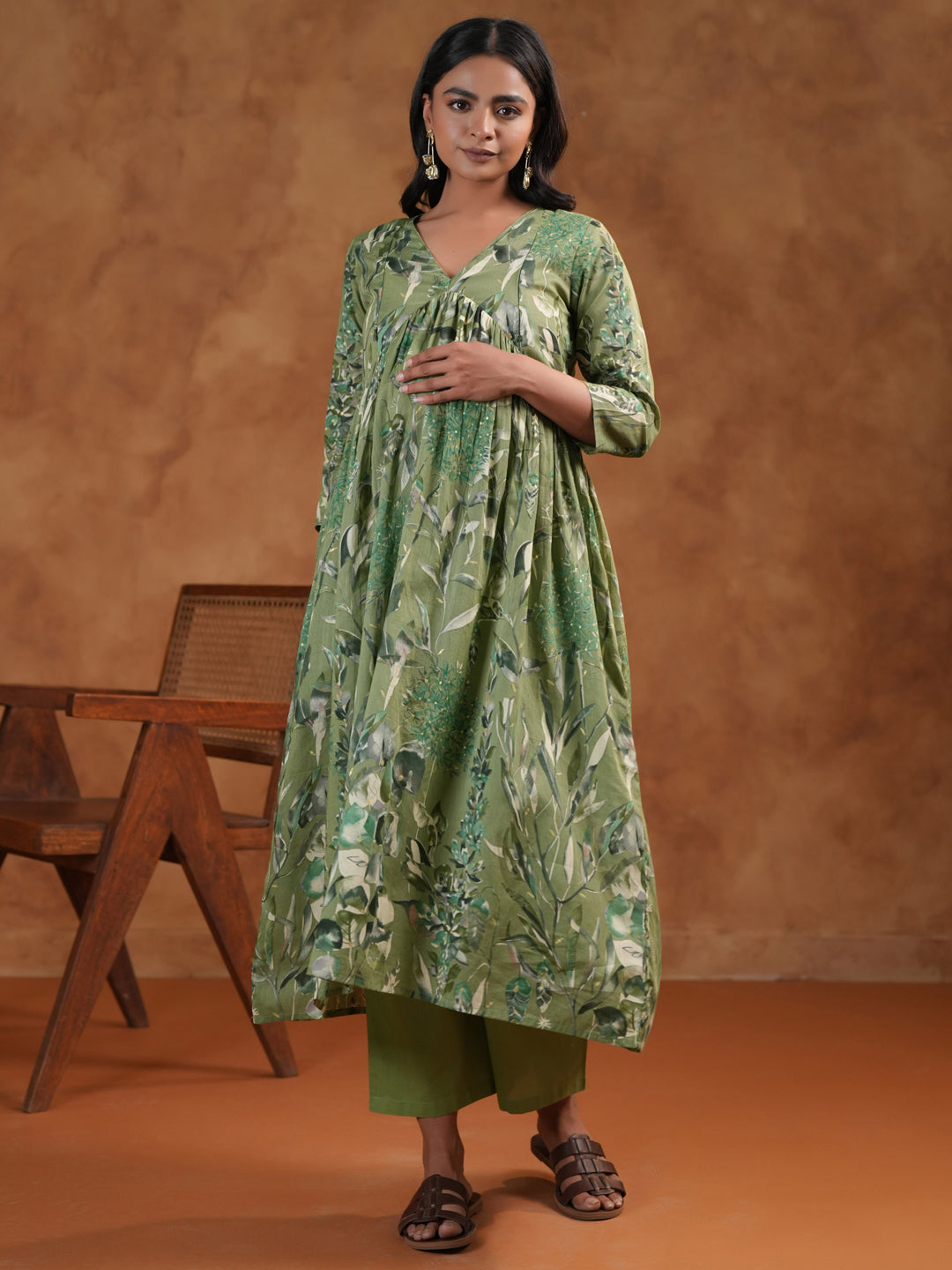 Women's Green Maternity Kurta Sets