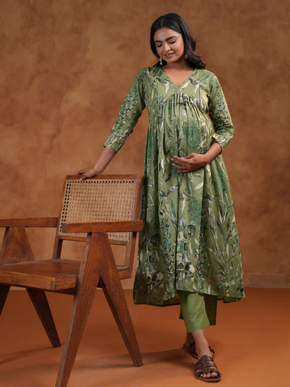 Women's Green Maternity Kurta Sets