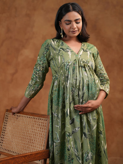 Women's Green Maternity Kurta Sets