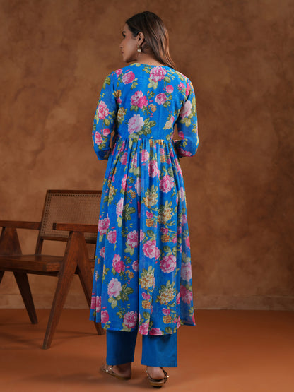 Women's Floral Blue Maternity Kurta Sets