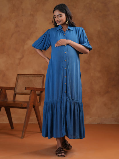 Women's Blue Maternity Dress