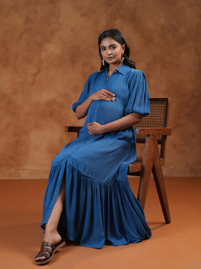 Women's Blue Maternity Dress