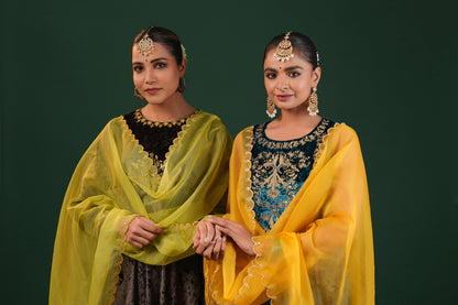 Women's Grey Embroiderd Velvet Kurta Set with Dupatta