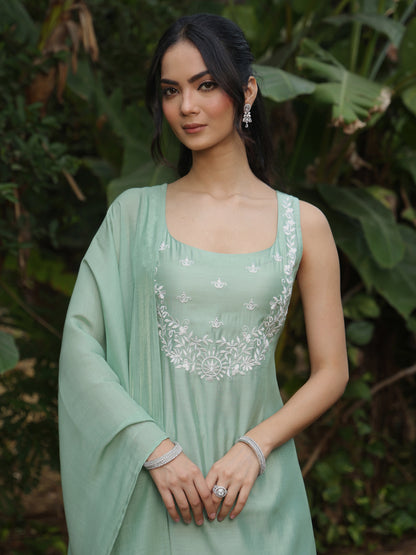 Women's Embroidered Short Kurti With Skirt and Dupatta