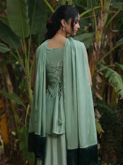 Women's Embroidered Short Kurti With Skirt and Dupatta