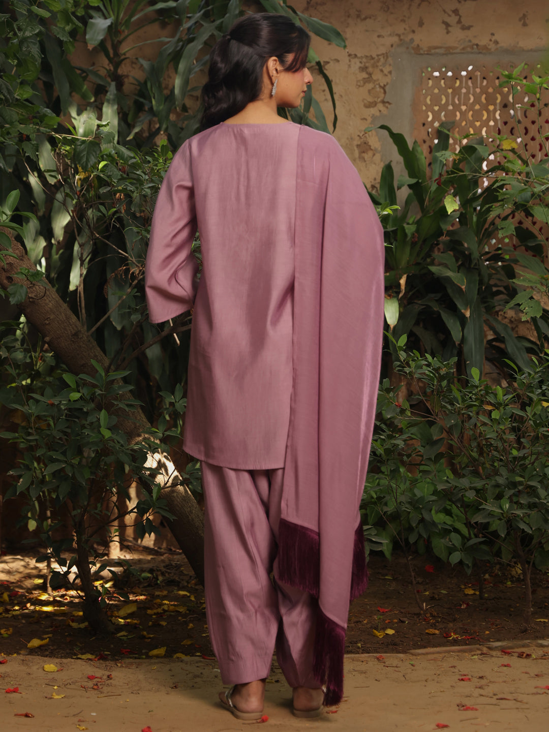 Women's Lilac Embroidered Kurta Set with Dupatta