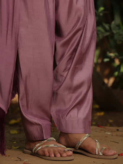 Women's Lilac Embroidered Kurta Set with Dupatta