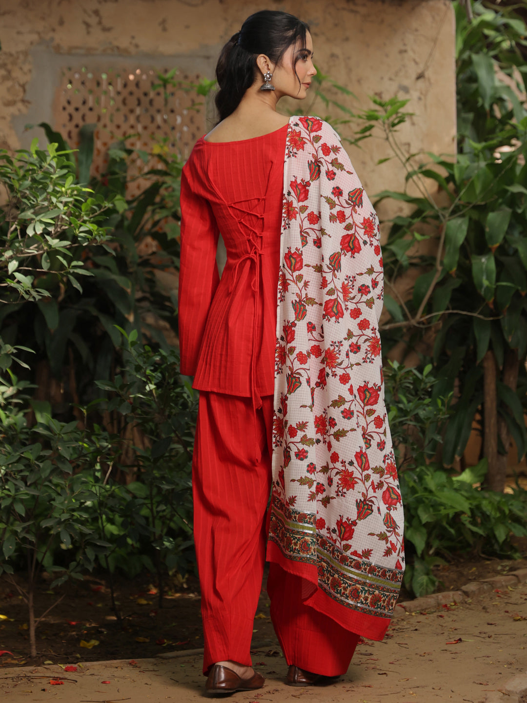 Women's Red Farshi Set with Kota Doriya Dupatta