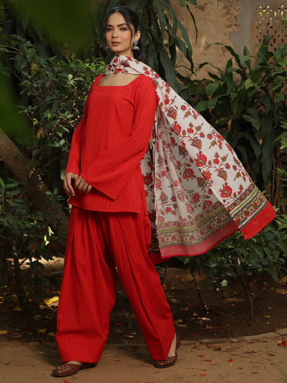 Women's Red Farshi Set with Kota Doriya Dupatta