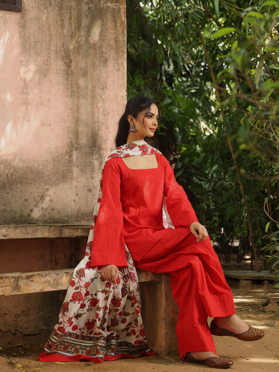 Women's Red Farshi Set with Kota Doriya Dupatta