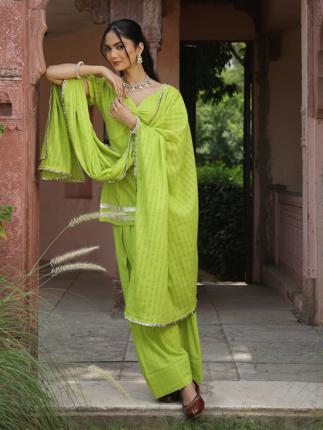 Women's Woven Cotton Farshi Set with Dupatta
