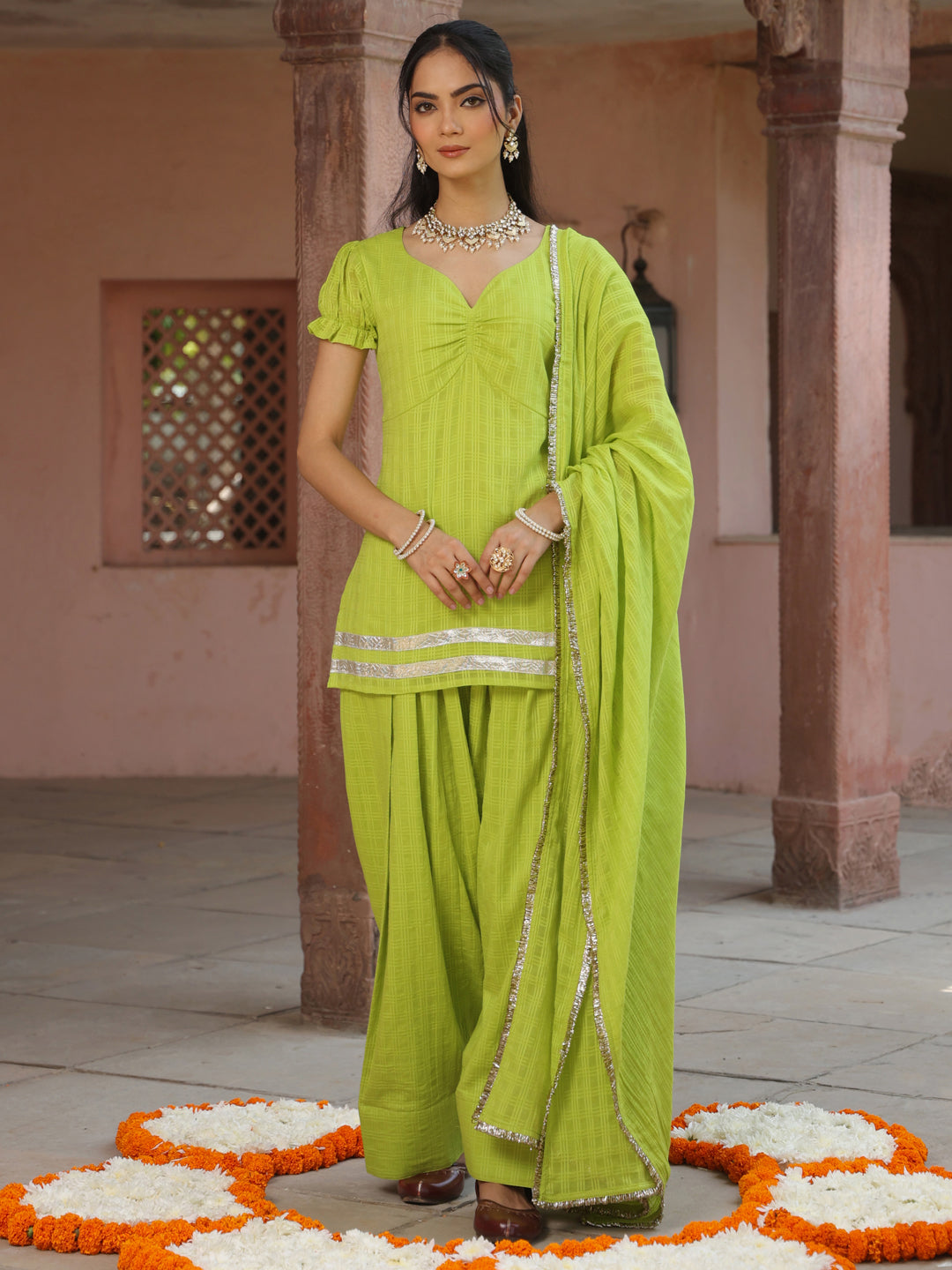 Women's Woven Cotton Farshi Set with Dupatta