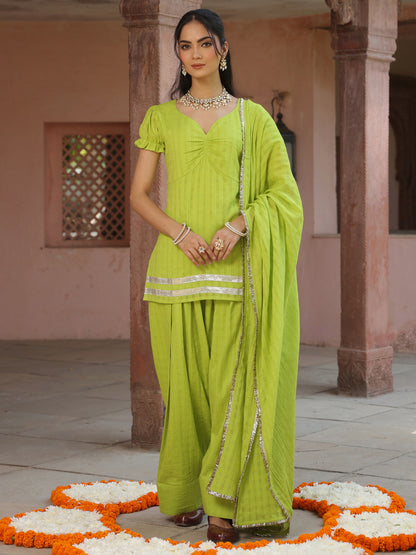 Women's Woven Cotton Farshi Set with Dupatta