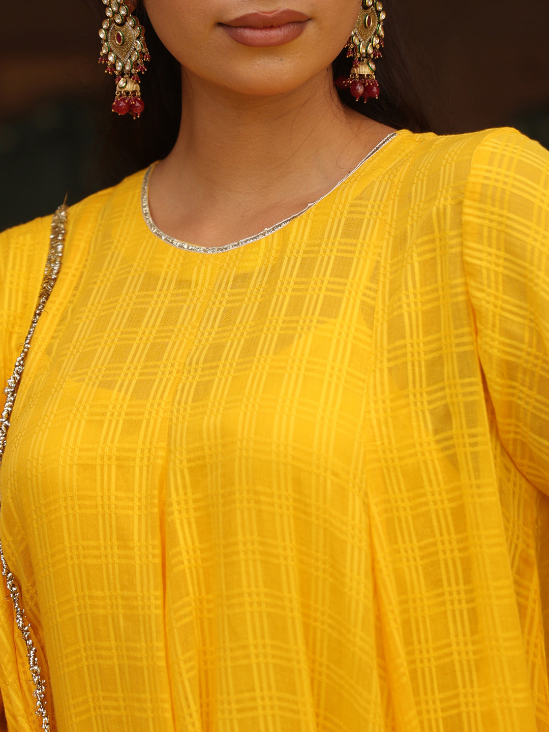 Women's Yellow Woven Cotton Farshi Set With Dupatta