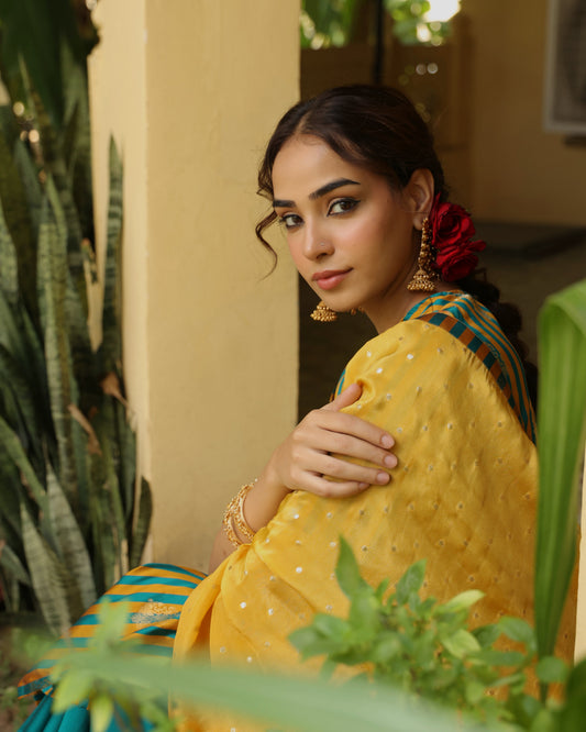 Women's Mustard Striped Kurta Set with Dupatta