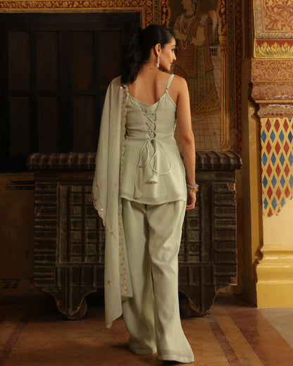 Women's Baby Blue Embroidered Farshi Set with Dupatta
