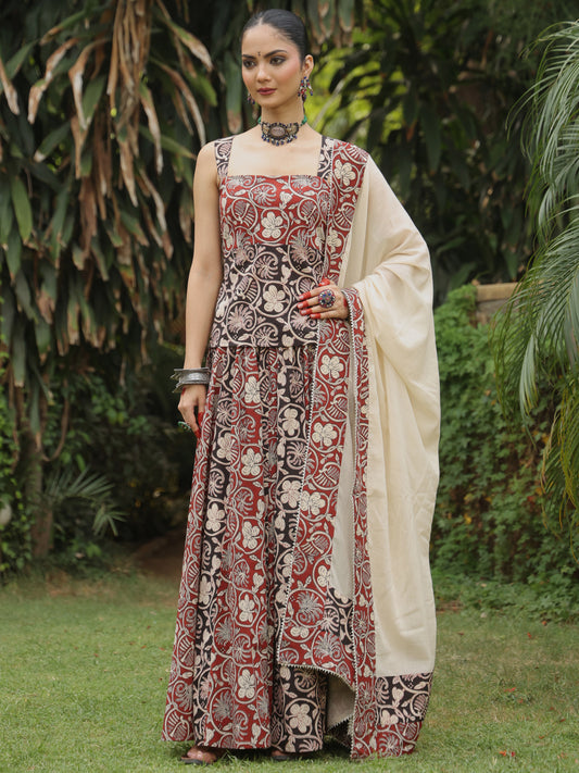 Women's Printed Cotton  Sleeveless  Skirt Set