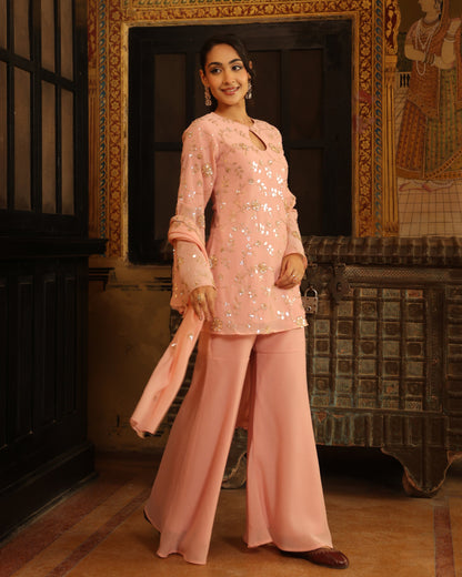 Women's Pink Embroidered Sharara Set with Dupatta