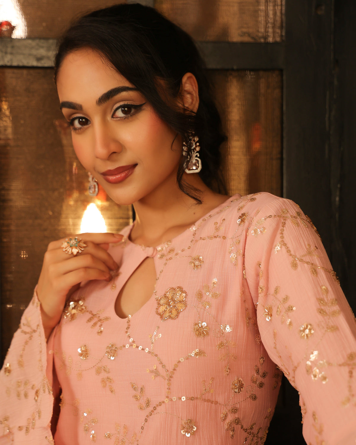 Women's Pink Embroidered Sharara Set with Dupatta