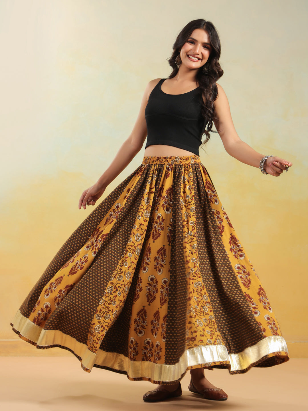 Women's Dual Coloured Printed Long Skirt