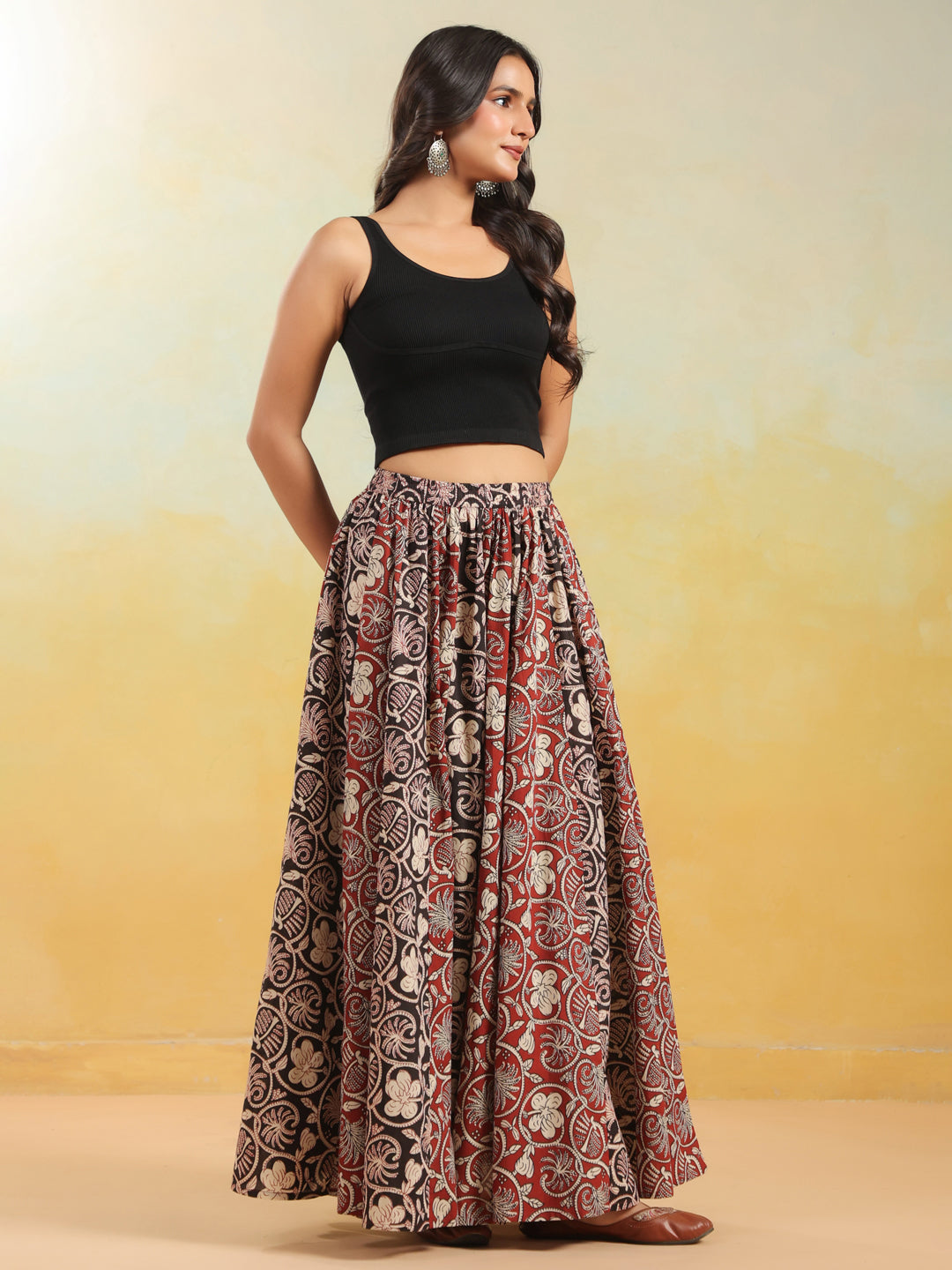 Women's Dual Coloured Printed Long Skirt