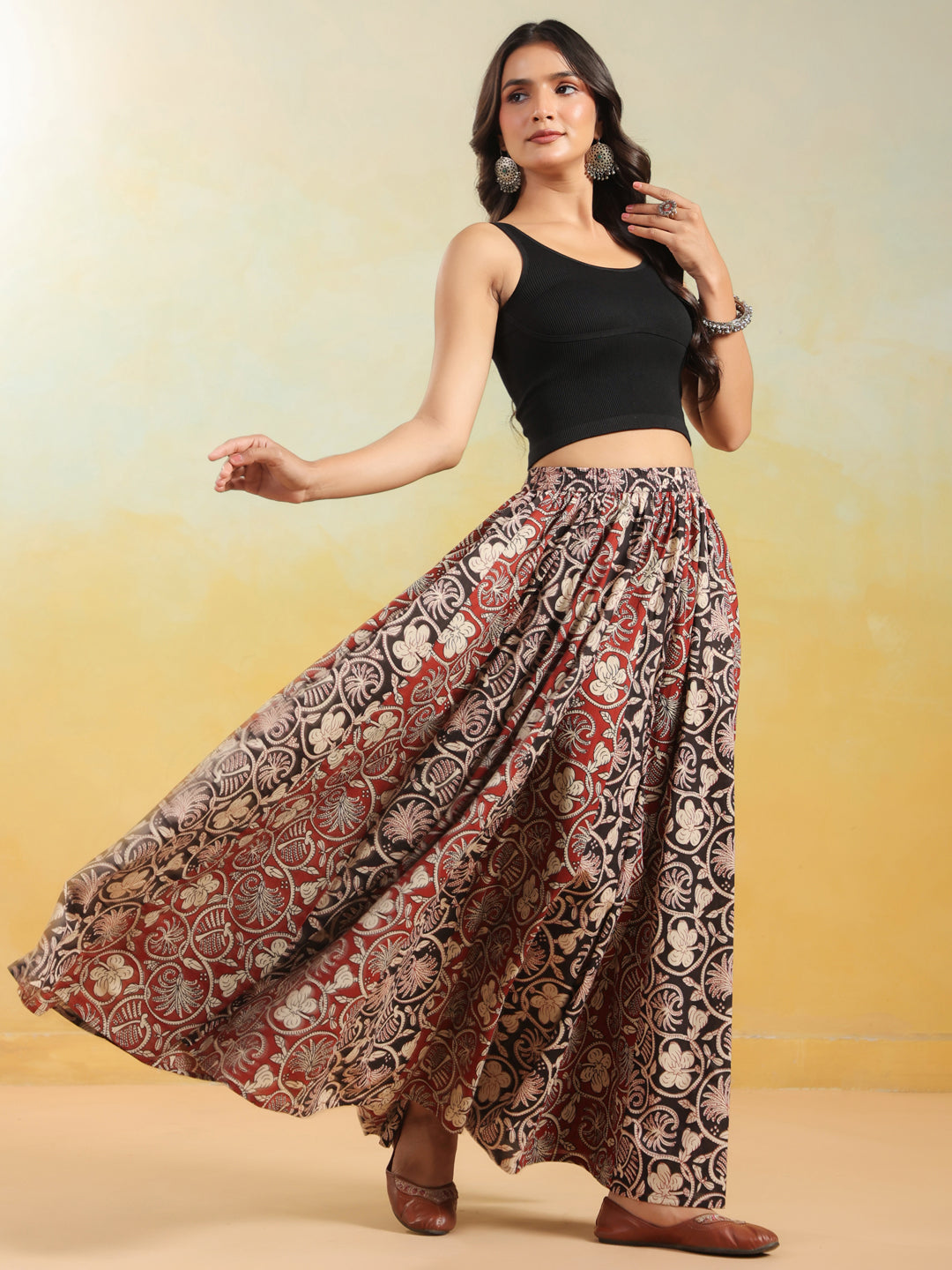 Women's Dual Coloured Printed Long Skirt