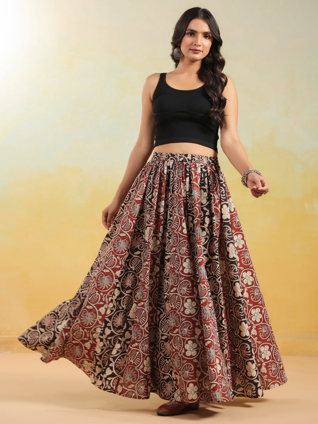 Women's Dual Coloured Printed Long Skirt