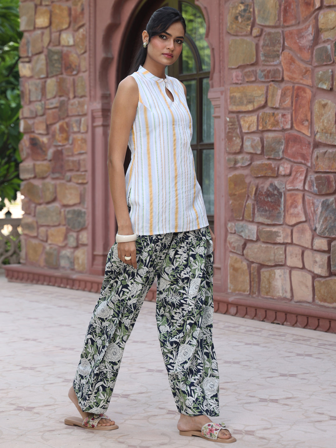 Women's Striped Cotton Farshi Kurta Set