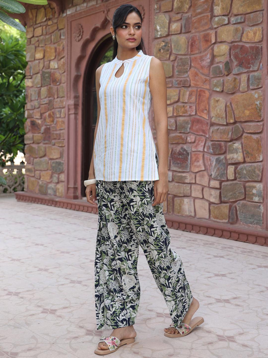 Women's Striped Cotton Farshi Kurta Set
