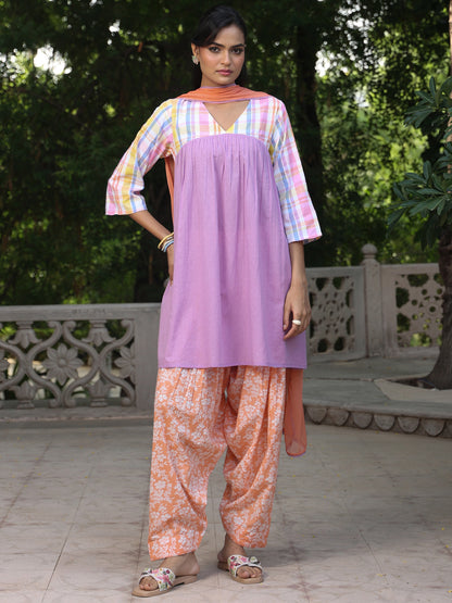 Women's Cotton Short Kurta With Salwar & Dupatta