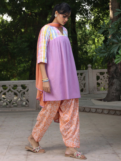 Women's Cotton Short Kurta With Salwar & Dupatta
