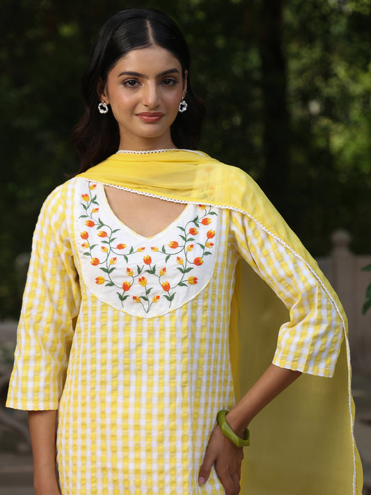 Women's Cotton Embroidered Kurta Set with Dupatta