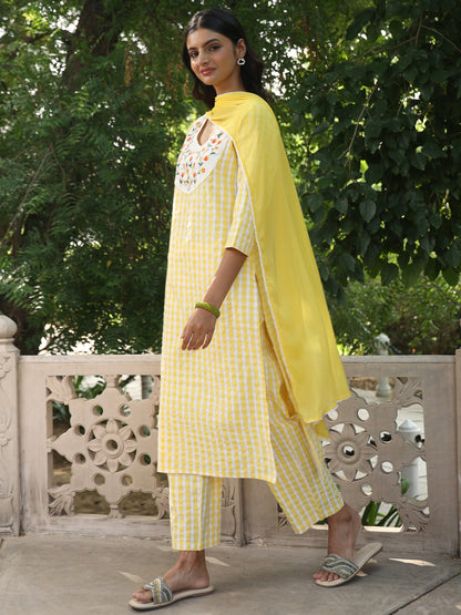 Women's Cotton Embroidered Kurta Set with Dupatta
