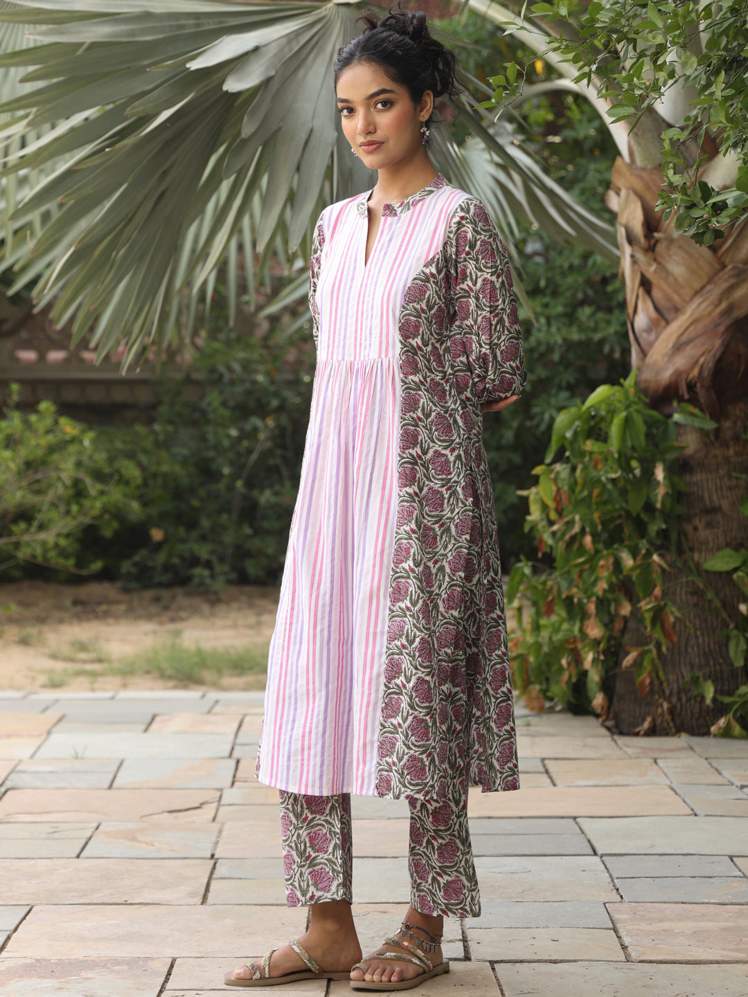 Women's Cotton Patchwork Long Kurta Set