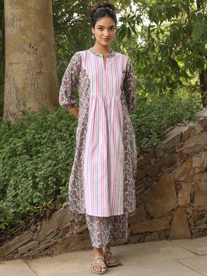 Women's Cotton Patchwork Long Kurta Set