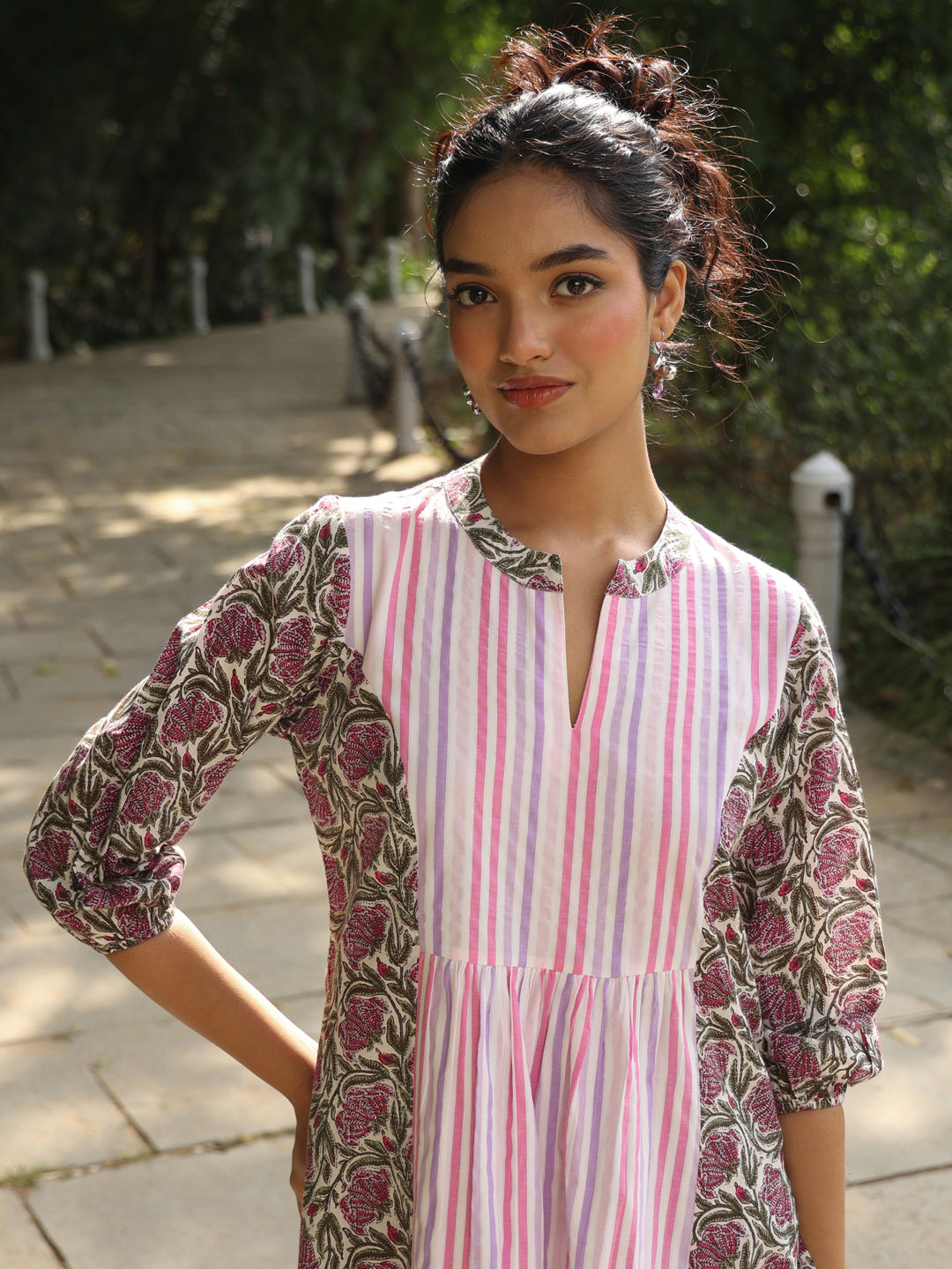 Women's Cotton Patchwork Long Kurta Set