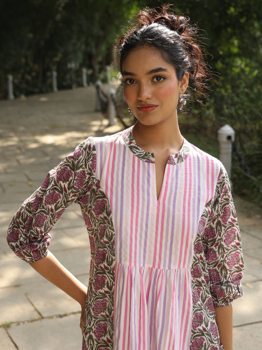 Women's Cotton Patchwork Long Kurta Set