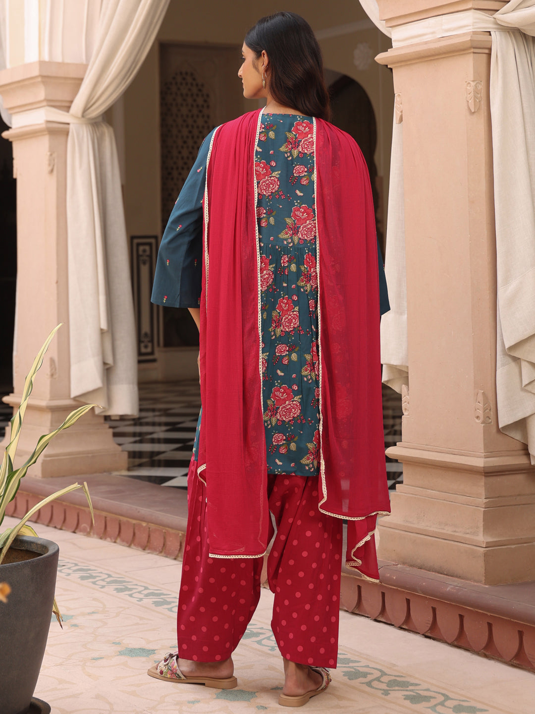 Women's Cotton Embroidered Kurta with Salwar and Dupatta