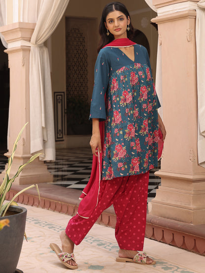 Women's Cotton Embroidered Kurta with Salwar and Dupatta