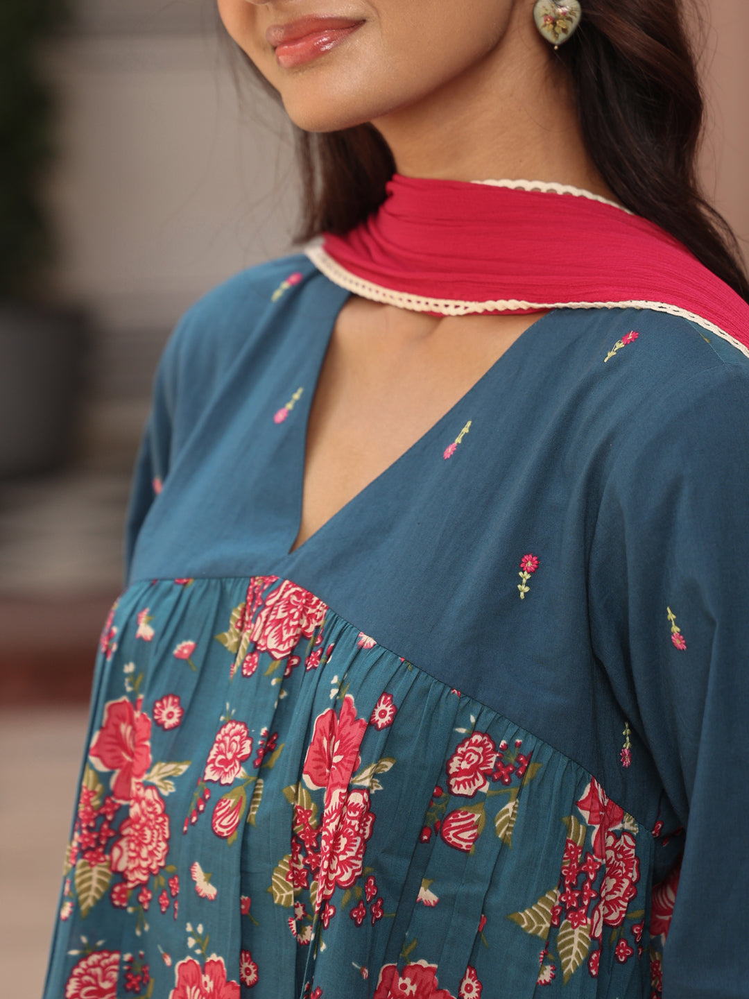 Women's Cotton Embroidered Kurta with Salwar and Dupatta