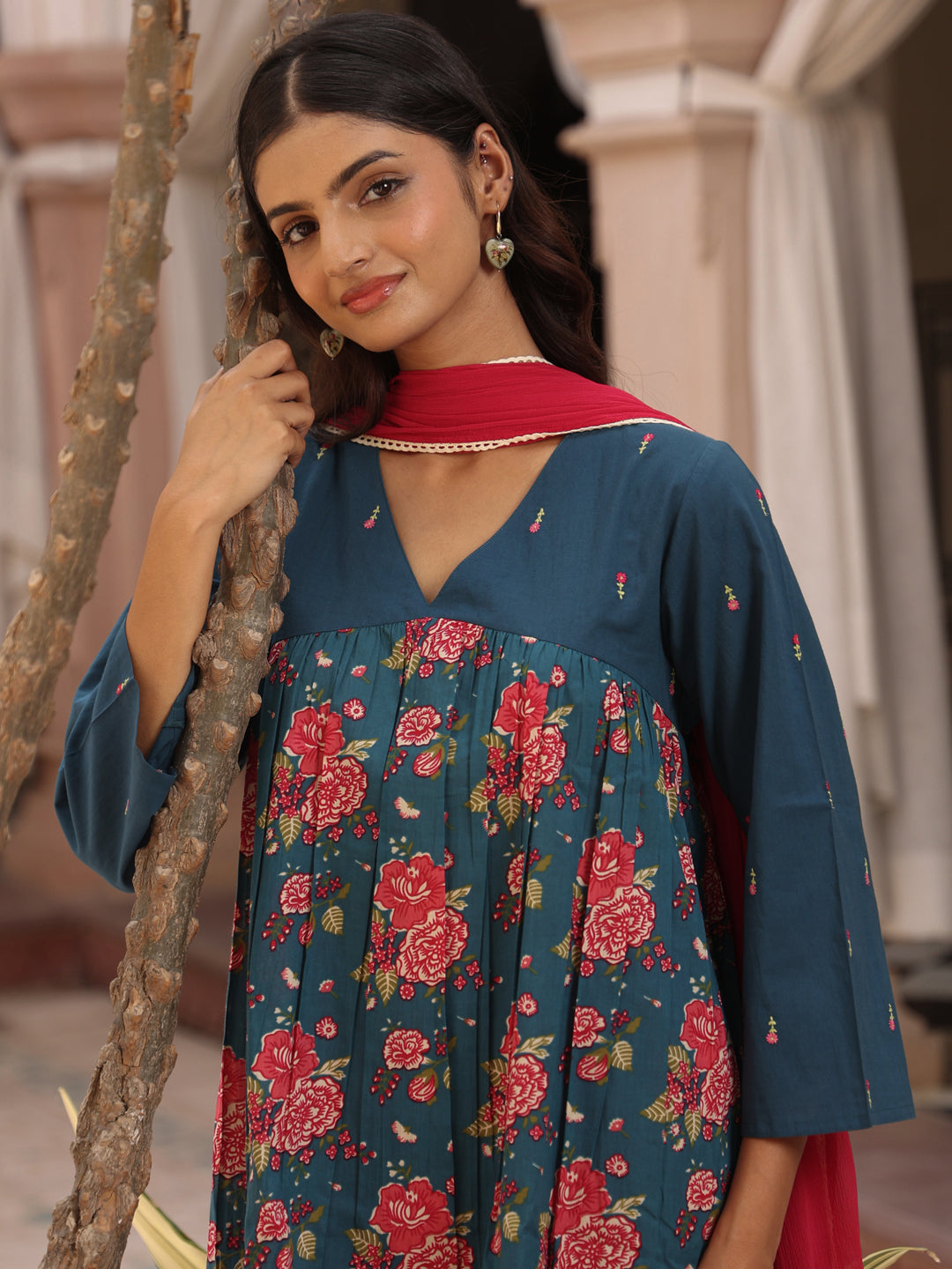 Women's Cotton Embroidered Kurta with Salwar and Dupatta