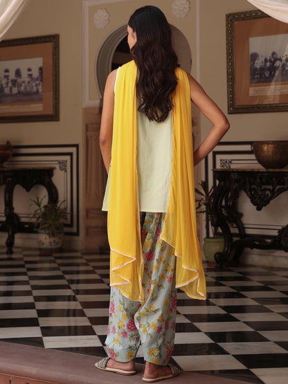 Women's Cotton Checkered Embroidered Embroidered Farshi Kurta Set With Dupatta